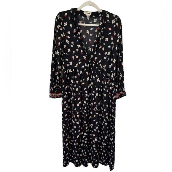 Zadig & Voltaire Reacty Floral Vintage Long Sleeve Slit Ruffle Midi Dress Black - Picture 2 of 12